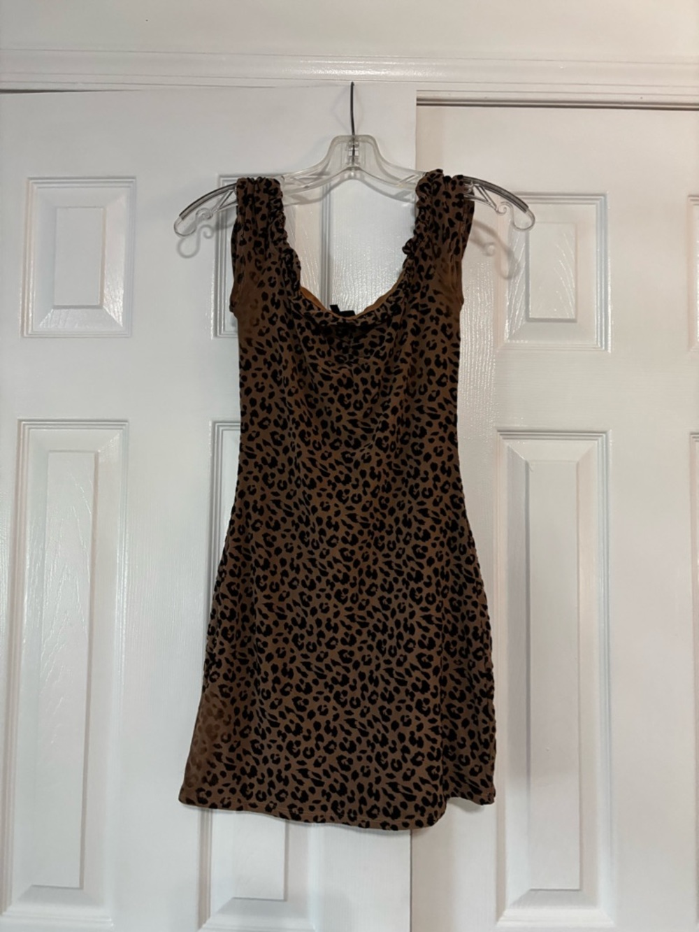 Majororelle stretchy Leopard Print Brown Scoop Neck Mini Dress size small